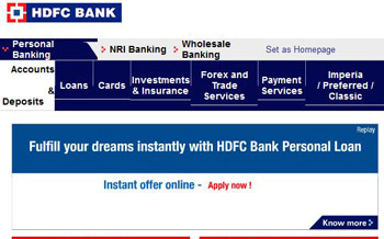 HDFC Bank main page